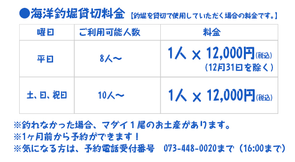 海洋釣り堀貸切料金