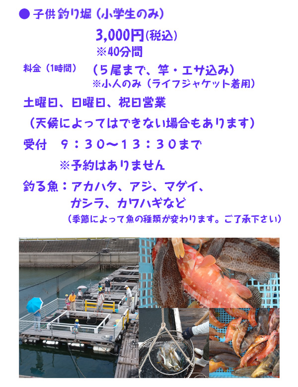 小物釣り堀ご利用料金